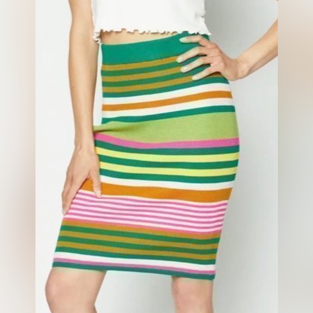 Small BCBGENERATION Striped Sweater Pencil Skirt Green Pink Yellow Orange White